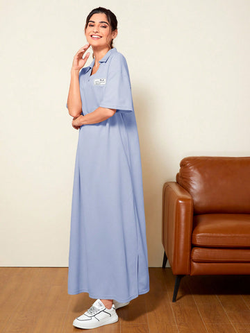 Ladies' Slogan Print V-Neckline Dress