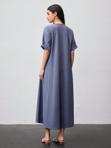 Ladies' Solid Color Batwing Sleeve Dress