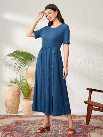 Ladies' Solid Color Front Button-Up Dress