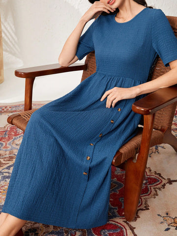 Ladies' Solid Color Front Button-Up Dress