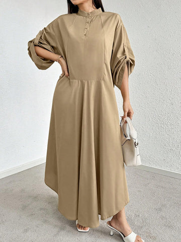Ladies' Solid Color Simple Belted Decorated Dress