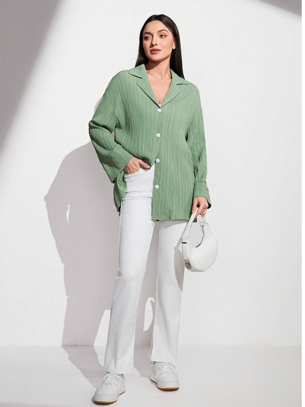 Lapel Neck Drop Shoulder Button Front Shirt