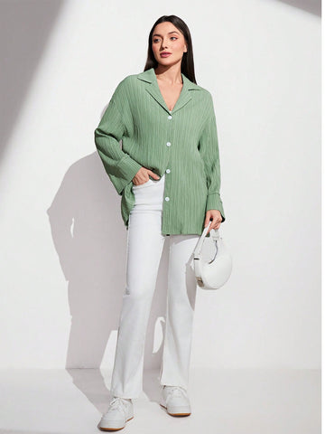 Lapel Neck Drop Shoulder Button Front Shirt