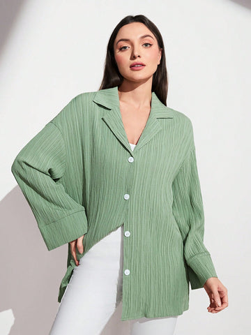 Lapel Neck Drop Shoulder Button Front Shirt