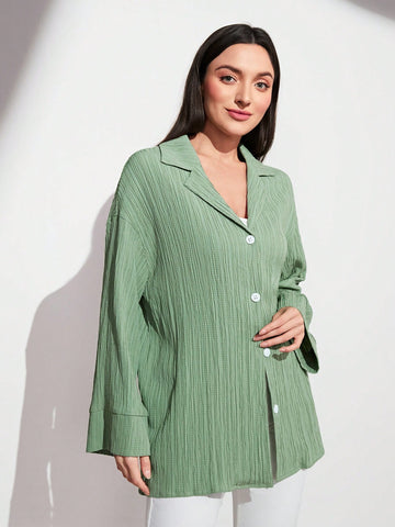 Lapel Neck Drop Shoulder Button Front Shirt