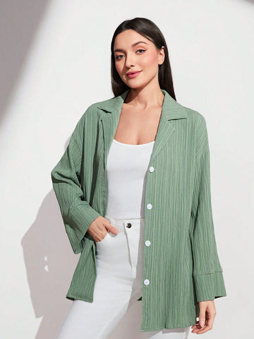 Lapel Neck Drop Shoulder Button Front Shirt