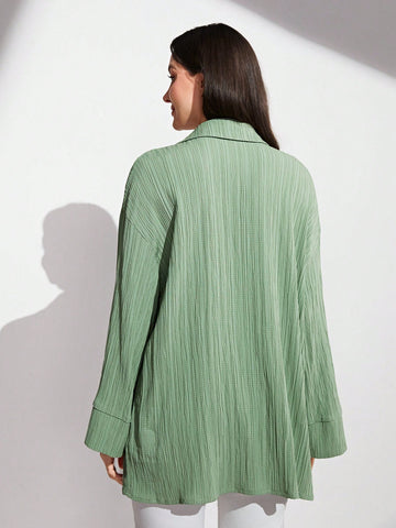 Lapel Neck Drop Shoulder Button Front Shirt