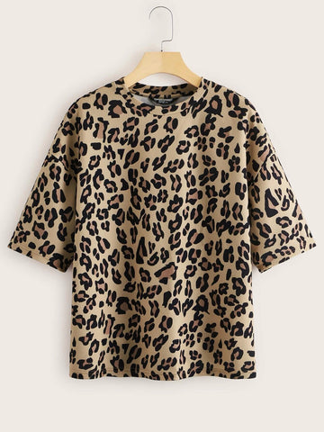Mulvari Leopard Print Dropped Sleeve Tee