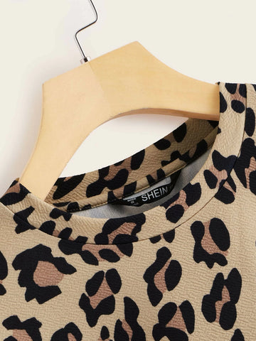 Mulvari Leopard Print Dropped Sleeve Tee