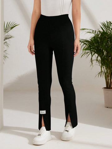 Mulvari Letter Patched Detail Split Hem Pants