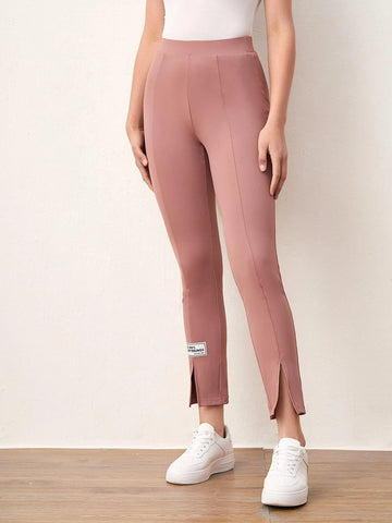 Mulvari Letter Patched Detail Split Hem Pants