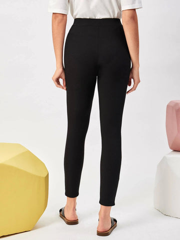 Mulvari Letter Patched Split Hem Leggings