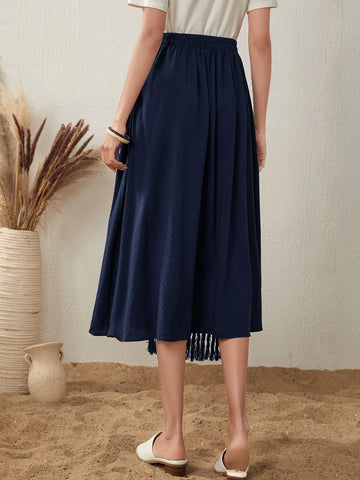 Mulvari Paisley Print Colorblock Panel Fringe Trim Skirt