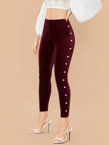 Mulvari Pearl Beaded Velvet Skinny Pants