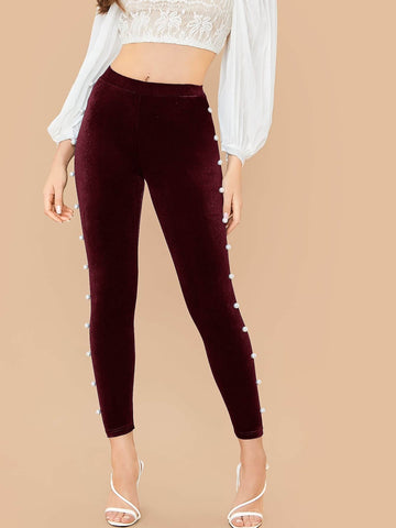 Mulvari Pearl Beaded Velvet Skinny Pants