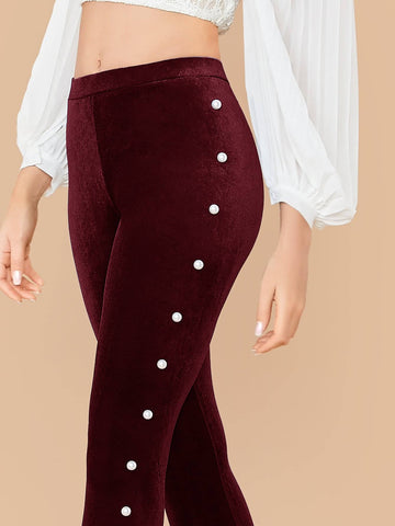 Mulvari Pearl Beaded Velvet Skinny Pants