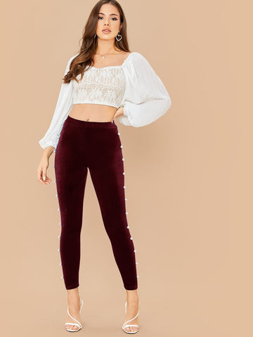 Mulvari Pearl Beaded Velvet Skinny Pants