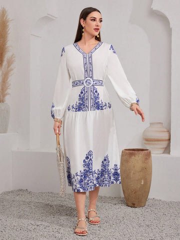 Printed Lantern Sleeve Dress