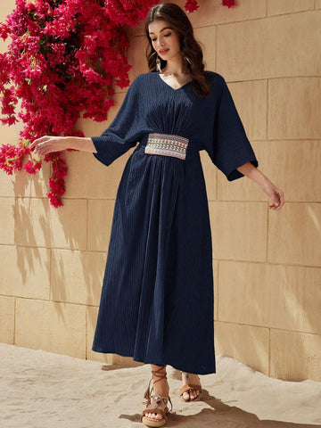 Ramadan Women's Textured Waist-Cinching Dress