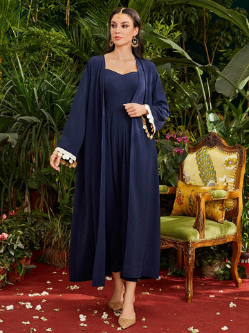 Shiny Decorated Cuff Long Sleeves Jacket And Spaghetti Strap Dress Without Belt 2pcs/Set