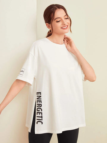 Slogan Graphic Drop Shoulder Tee