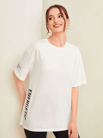 Slogan Graphic Drop Shoulder Tee