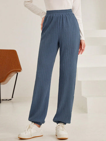 Mulvari Solid Color Elastic Waist & Cuffs Sweatpants