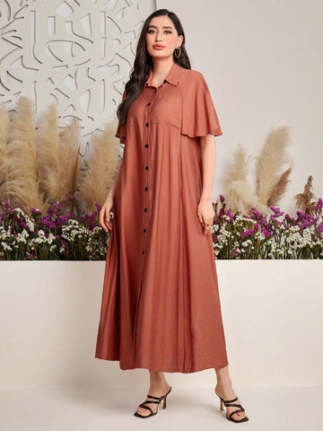 Solid Color Loose Fit Button-Up Casual Dress