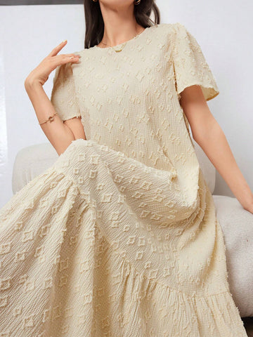 Solid Ruffle Hem Smock Dress