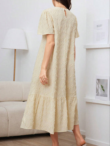 Solid Ruffle Hem Smock Dress