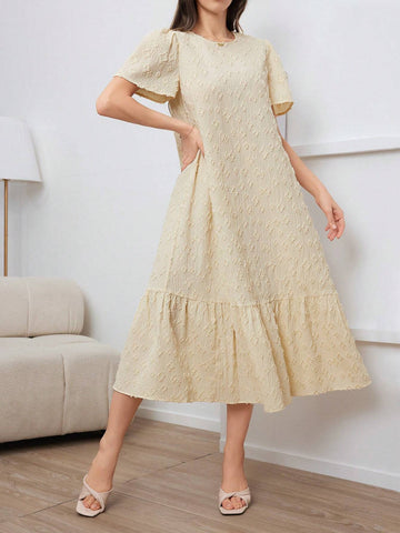 Solid Ruffle Hem Smock Dress