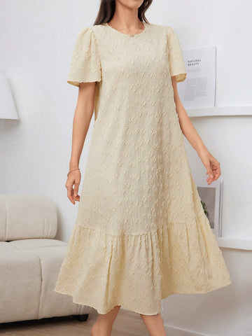 Solid Ruffle Hem Smock Dress