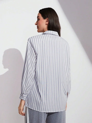 Striped Print Drop Shoulder Shirt Without Tee