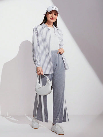 Striped Print Drop Shoulder Shirt Without Tee
