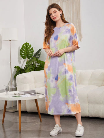 Tie Dye Drop Shoulder Dress