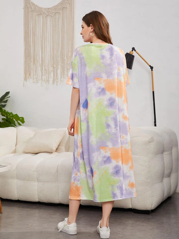 Tie Dye Drop Shoulder Dress