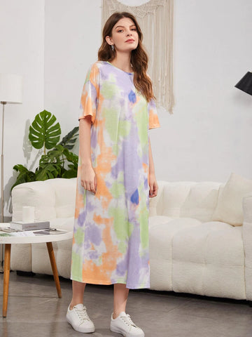 Tie Dye Drop Shoulder Dress