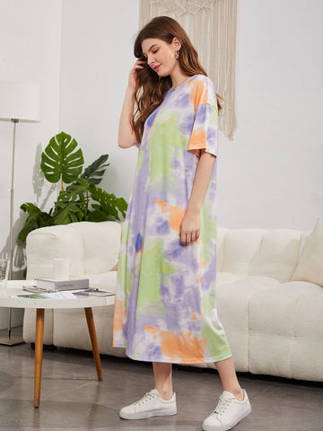 Tie Dye Drop Shoulder Dress