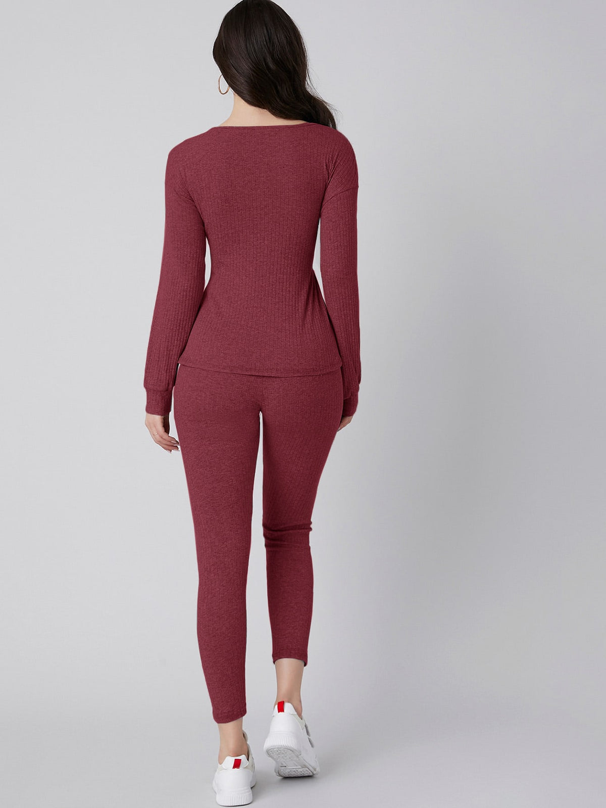 Tie Front Rib-knit Top & Leggings Set