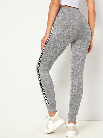 Mulvari Tie Waist Letter Tape Side Marled Leggings