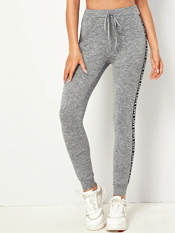 Mulvari Tie Waist Letter Tape Side Marled Leggings