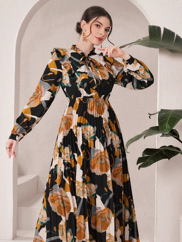 Women'S Butterfly Print Pleated Hem Dress