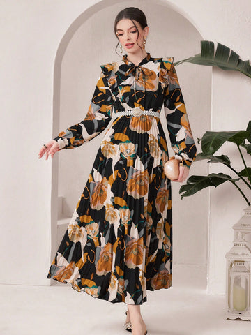 Women'S Butterfly Print Pleated Hem Dress