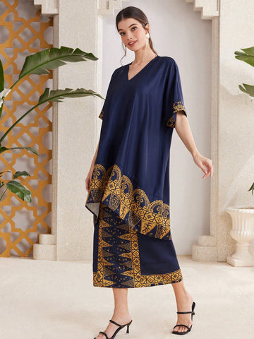 Women'S Floral Print V-Neck Two Piece Set