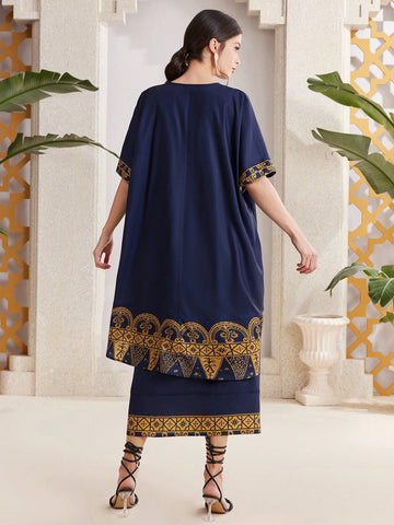 Women'S Floral Print V-Neck Two Piece Set