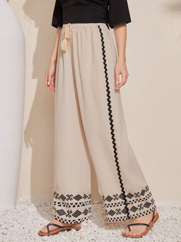 Mulvari Women'S Geometric Pattern Wide Leg Pants