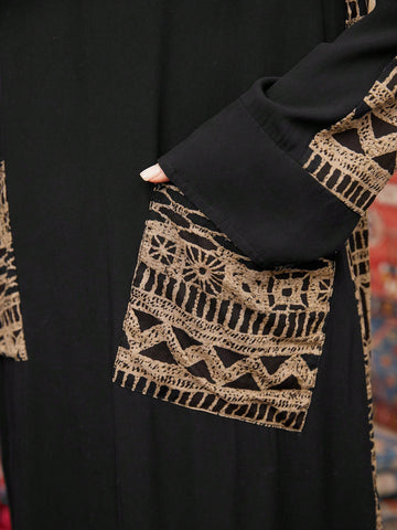 Women'S Hooded Long Sleeve Geometric Printed Dress