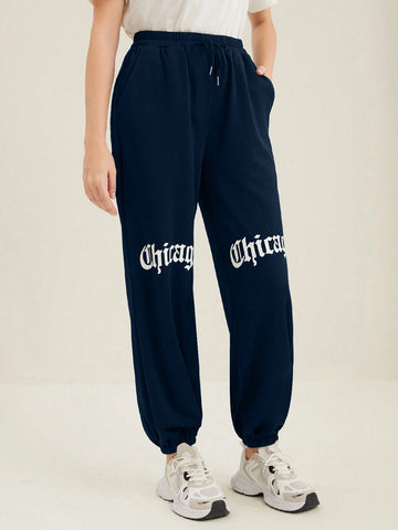 Mulvari Women'S Letter Print Drawstring Sweatpants