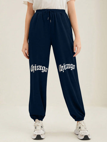 Mulvari Women'S Letter Print Drawstring Sweatpants