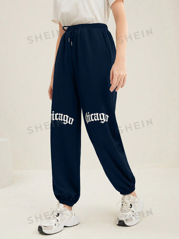 Mulvari Women'S Letter Print Drawstring Sweatpants